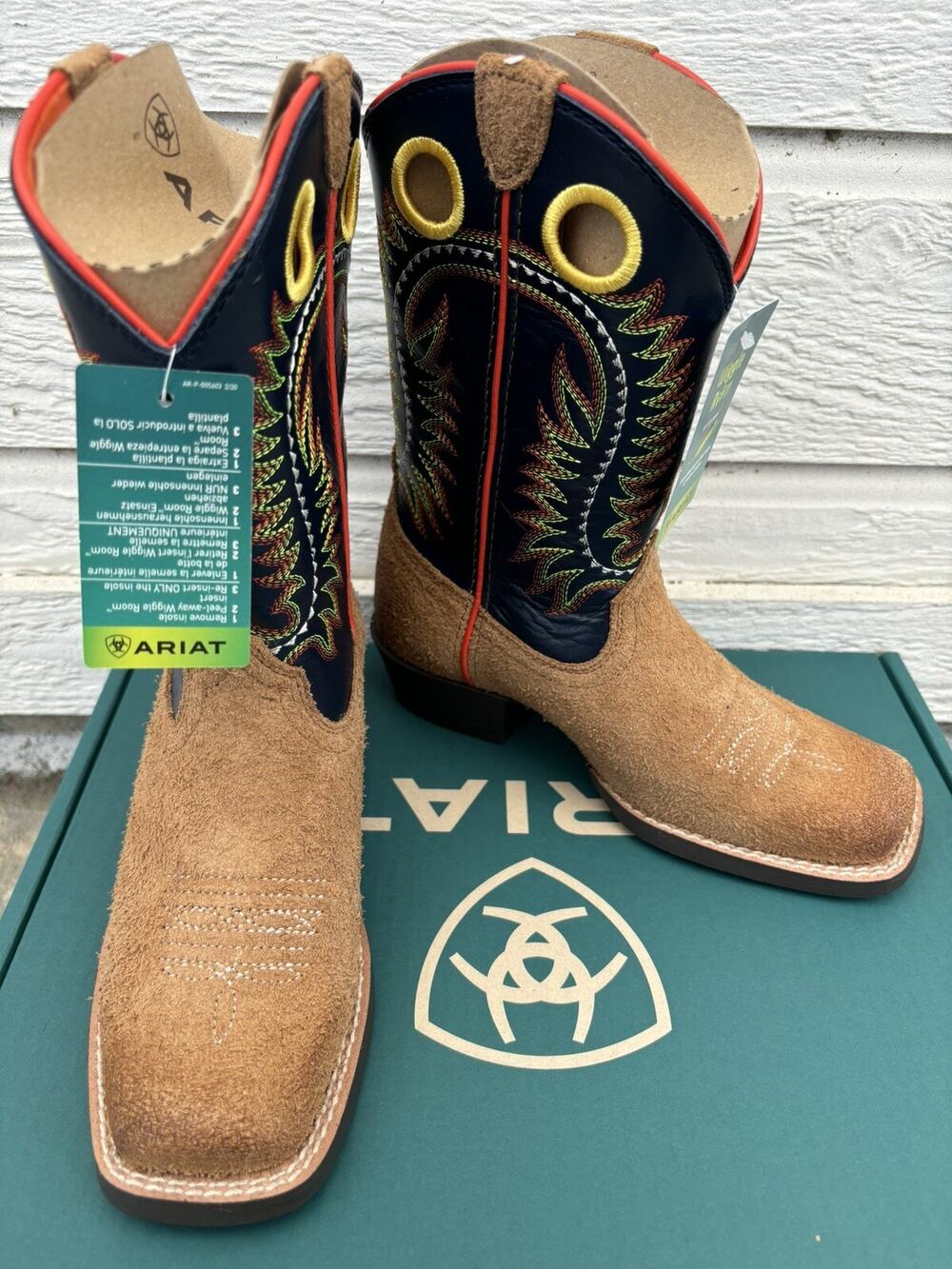 Ariat Derby Monroe Kids Size 4.5 M Tan Roughout / Inkwell Buckaroo Cowboy Boots